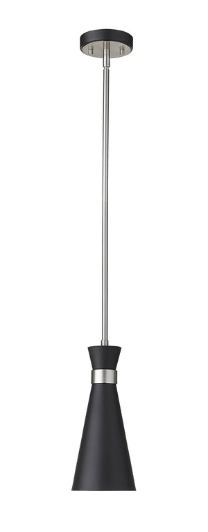 Soriano 1 Light Mini Pendant in Matte Black + Brushed Nickel Finish