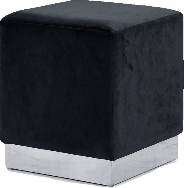 Daniel Ottoman/Stool In Black Velvet and Chrome