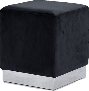 Daniel Ottoman/Stool In Black Velvet and Chrome