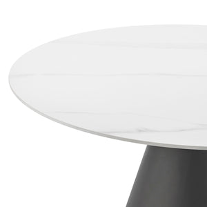 Geneva KD Ceramic Top 51" Round Dining Table w/ Gold Trim, Marble/Black  