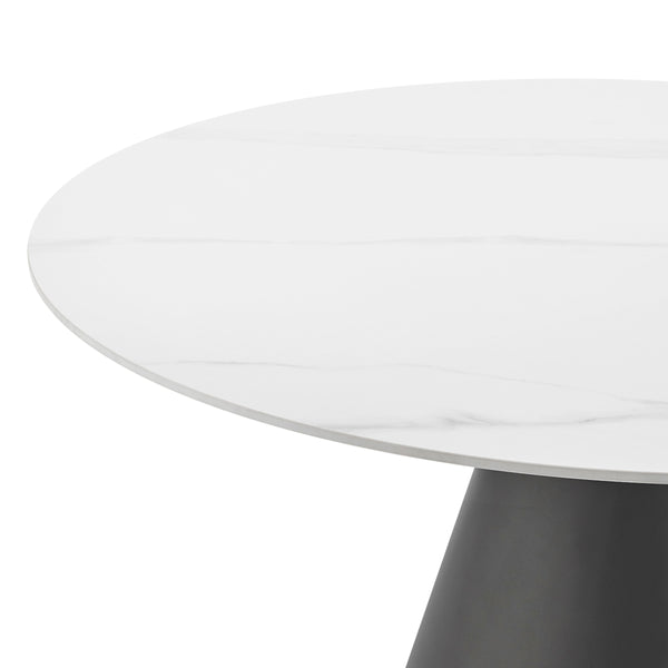 Geneva KD Ceramic Top 51" Round Dining Table w/ Gold Trim, Marble/Black  