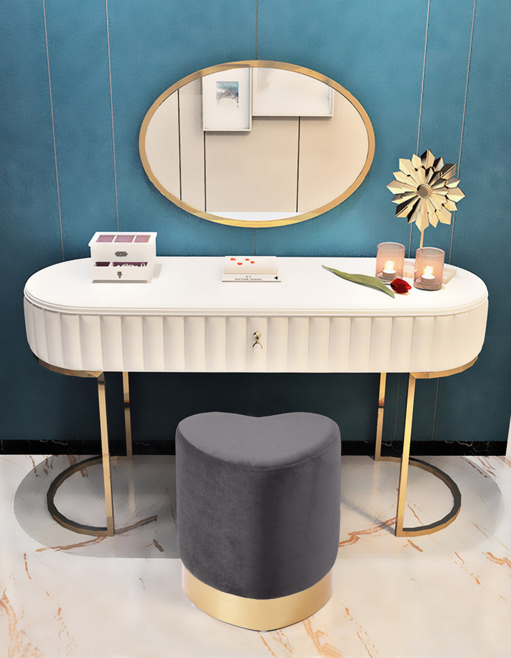 Kristopher Ottoman/Stool In Grey Velvet