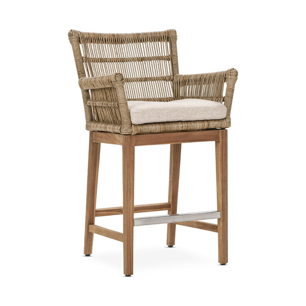 Valerie Outdoor Counter Stool in Teak and Olefin