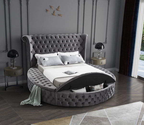 Lorena King Bed In Grey Velvet