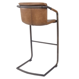 Indy Bar Stool w/ Arms Rubbed Gold Frame In Antique Cigar Brown
