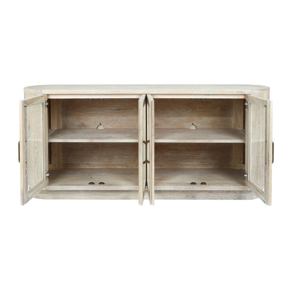 Vander Solid Wood 4Dr Buffet with Glass Doors - Cream Washed