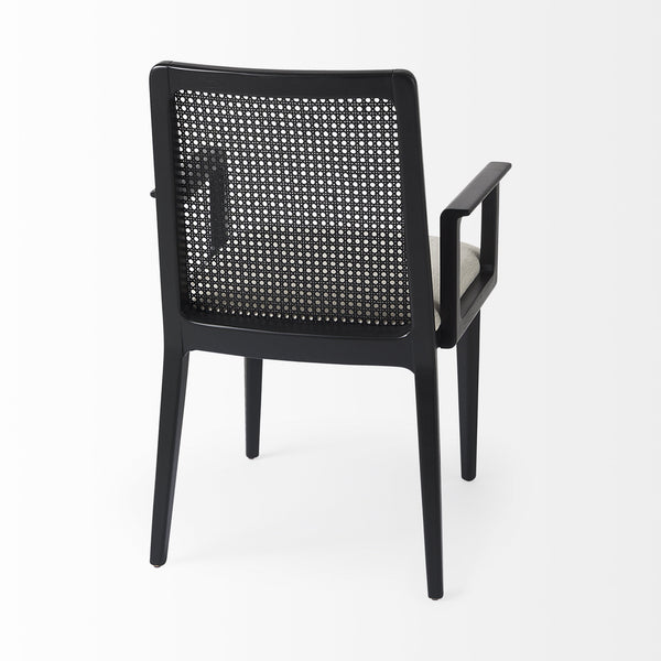 Clara Black Wood W/ Cream Fabric Seat and Cane Back Dining Chair