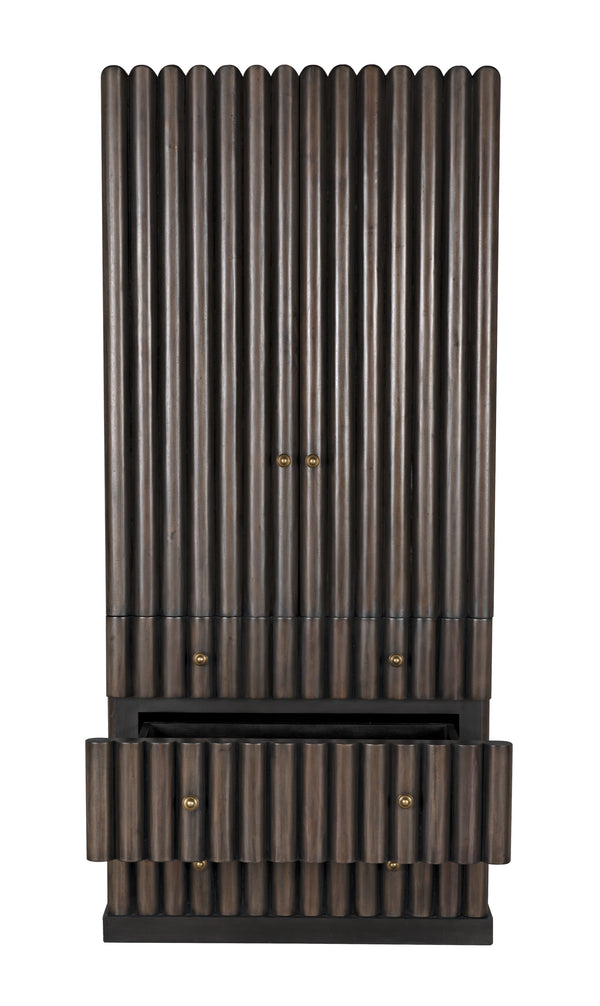 Amunet Mahogany Hutch in Pale Finish with Light Brown Trim and Brass Pulls