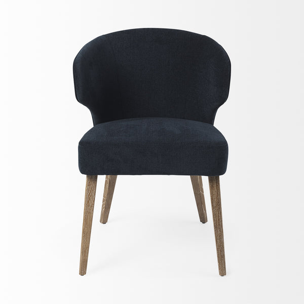 Niles 23.5L x 24.0W x 32.0H Navy Fabric Seat W/ Medium Brown Wooden Legs Wingback Dining Chair
