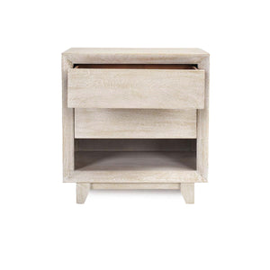 Reece Solid Wood Nightstand with Shelf - Seashell White