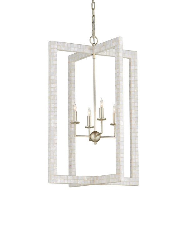 Arietta Chandelier In Mother of Pearl & Contemporary Silver Leaf
