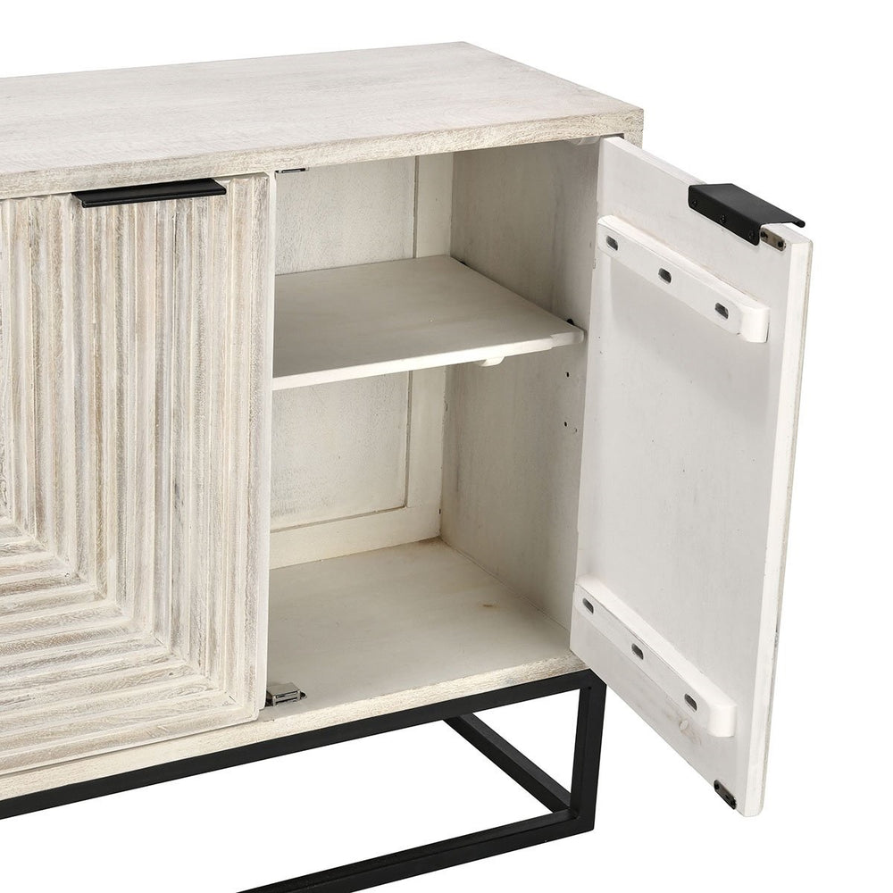 Flint Solid Wood 4Dr Cabinet on Black Iron Base