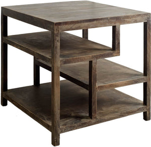 Wright II 22" x 21.9" Square Top Medium Brown Wooden Multi-Shelf End/Side Table