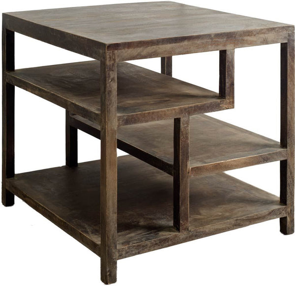 Wright II 22" x 21.9" Square Top Medium Brown Wooden Multi-Shelf End/Side Table