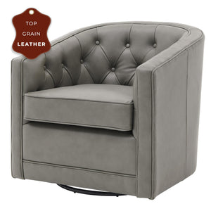 Walsh Top Grain Leather Swivel Arm Chair In Garrett Gray