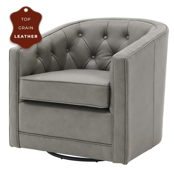 Walsh Top Grain Leather Swivel Arm Chair In Garrett Gray