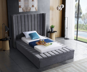 Joanne Twin Bed In Grey Velvet