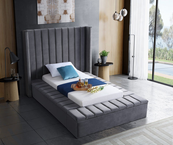 Joanne Twin Bed In Grey Velvet