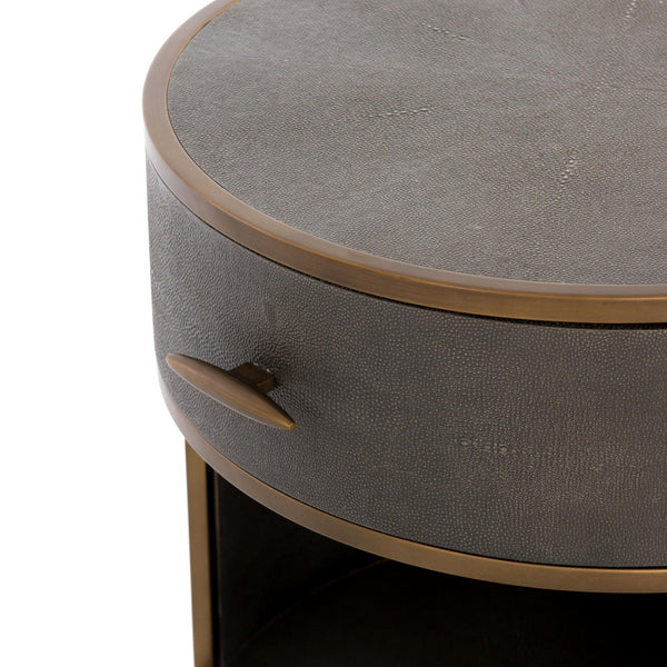 Shagreen Round Nightstand-Antique Brass