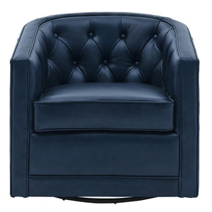 Walsh Top Grain Leather Swivel Arm Chair In Garrett Blue