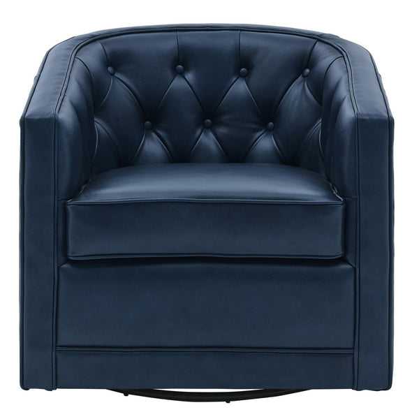 Walsh Top Grain Leather Swivel Arm Chair In Garrett Blue