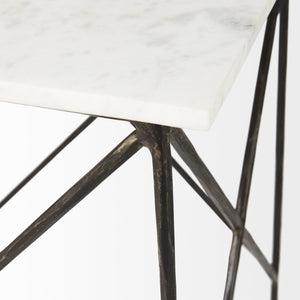 Lorlei 20.0L x 20.0W x 23.8H White Marble Top W/Antique Gold Iron Legs End and Side Table