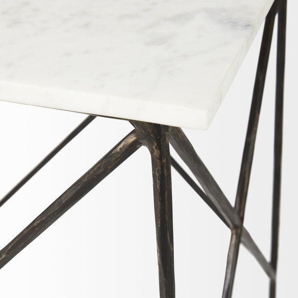Lorlei 20.0L x 20.0W x 23.8H White Marble Top W/Antique Gold Iron Legs End and Side Table