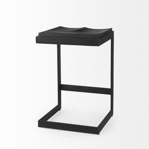 Kiran 17L x 17W x 26H Black Wood W/ Black Metal Base C-Shape Counter Stool