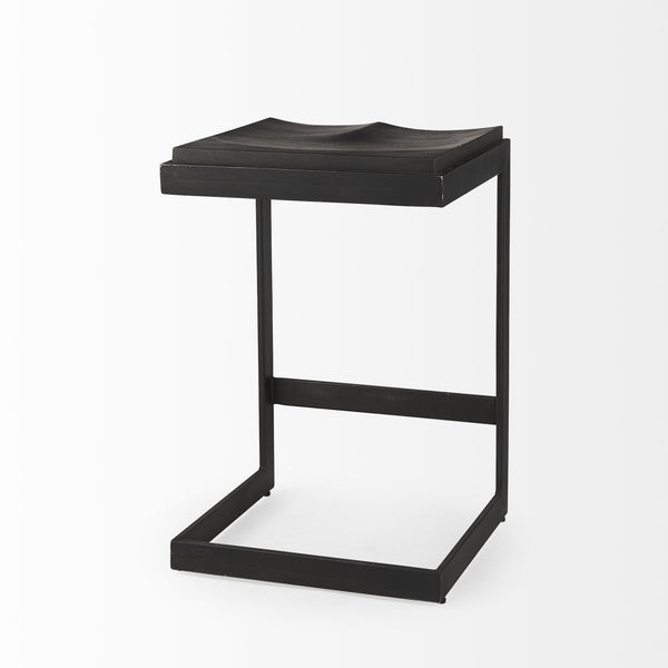 Kiran 17L x 17W x 26H Black Wood W/ Black Metal Base C-Shape Counter Stool