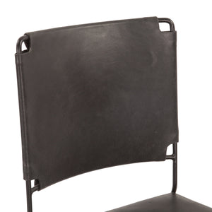 New York 17" Buffalo Leather and Iron Dining Chair, Black