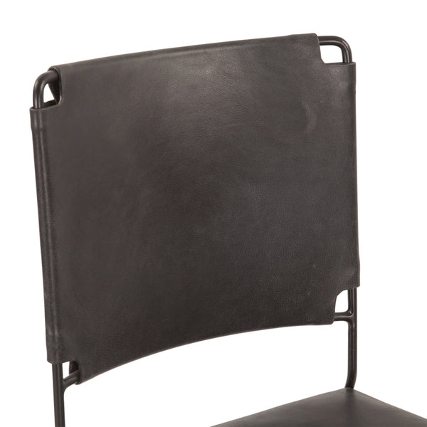 New York 17" Buffalo Leather and Iron Dining Chair, Black