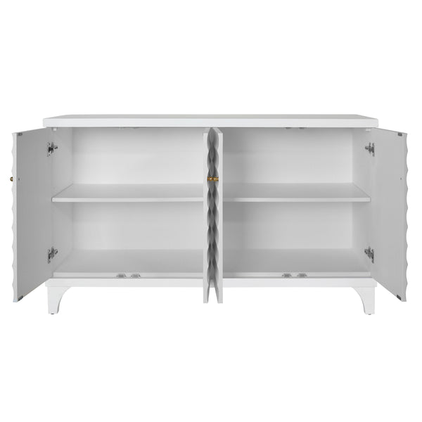 FOUR DOOR BUFFET WITH HORIZONTAL FLUTED DETAIL IN MATTE WHITE LACQUER
