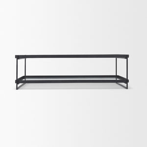 Trey 56"L x 32"W x 17"H Black Metal W/Glass Coffee Table