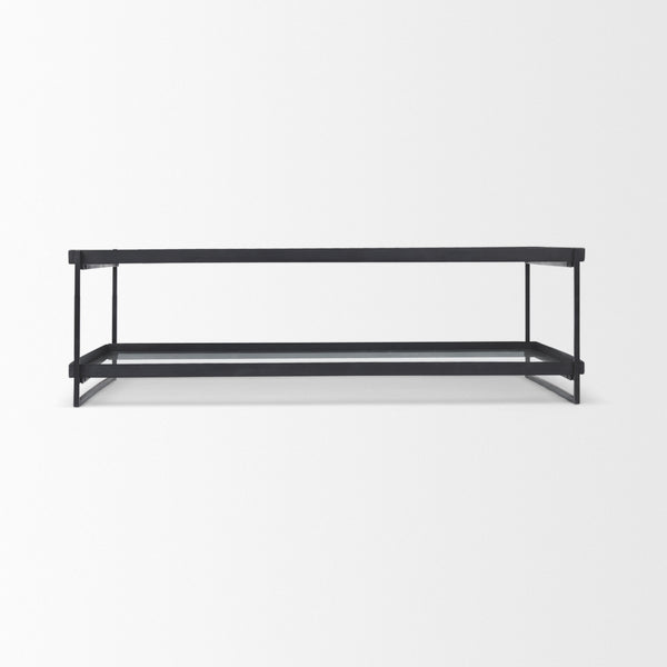 Trey 56"L x 32"W x 17"H Black Metal W/Glass Coffee Table