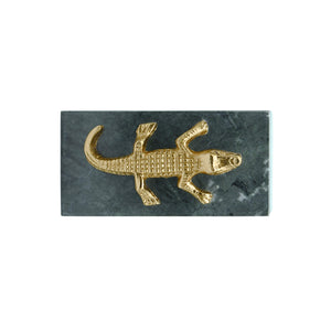 GREEN MARBLE BOX WITH BRASS ALLIGATOR HANDLE