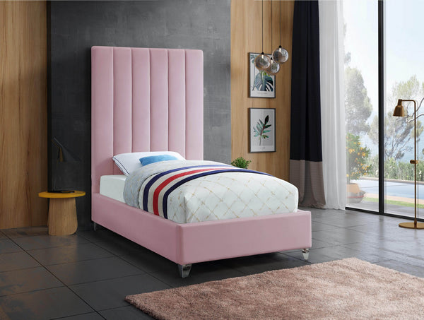 Glenda Twin Bed In Pink Velvet
