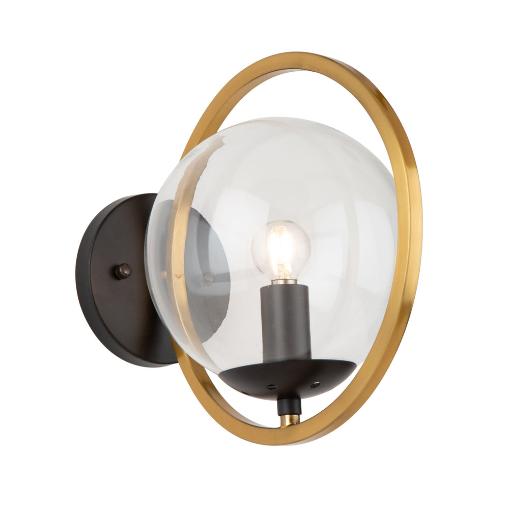 Lugano 1 Light Wall Light in Black & Vintage Brass