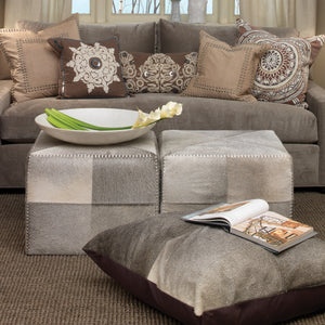 Grey Hair on Hide Ottoman, Large