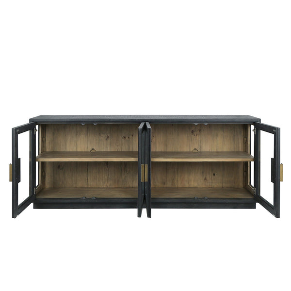 Larson Solid Wood 4 Door Cabinet with Glass Panels - Carbon Black