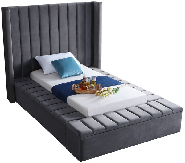 Joanne Twin Bed In Grey Velvet