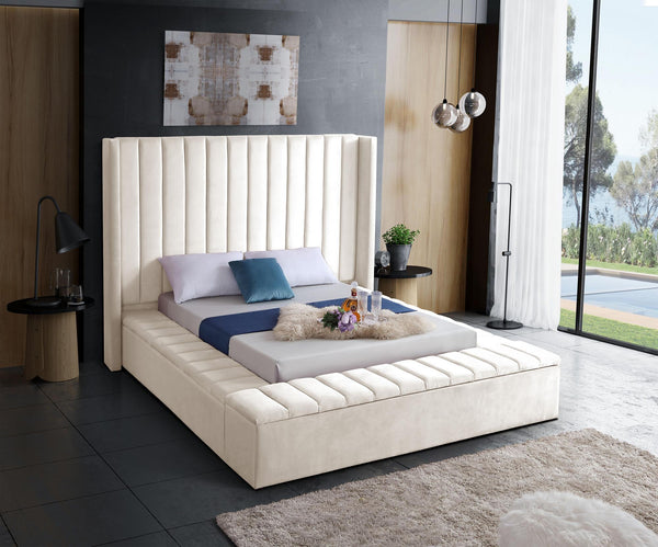 Joanne King Bed In Cream Velvet
