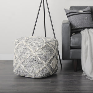 Ekiya  16.0L x 16.0W x 16.0H Black/White Yarn and Wool Patterened Pouf