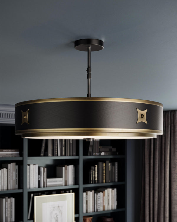 Huntsman Pendant In Satin Black & Antique Brass & White