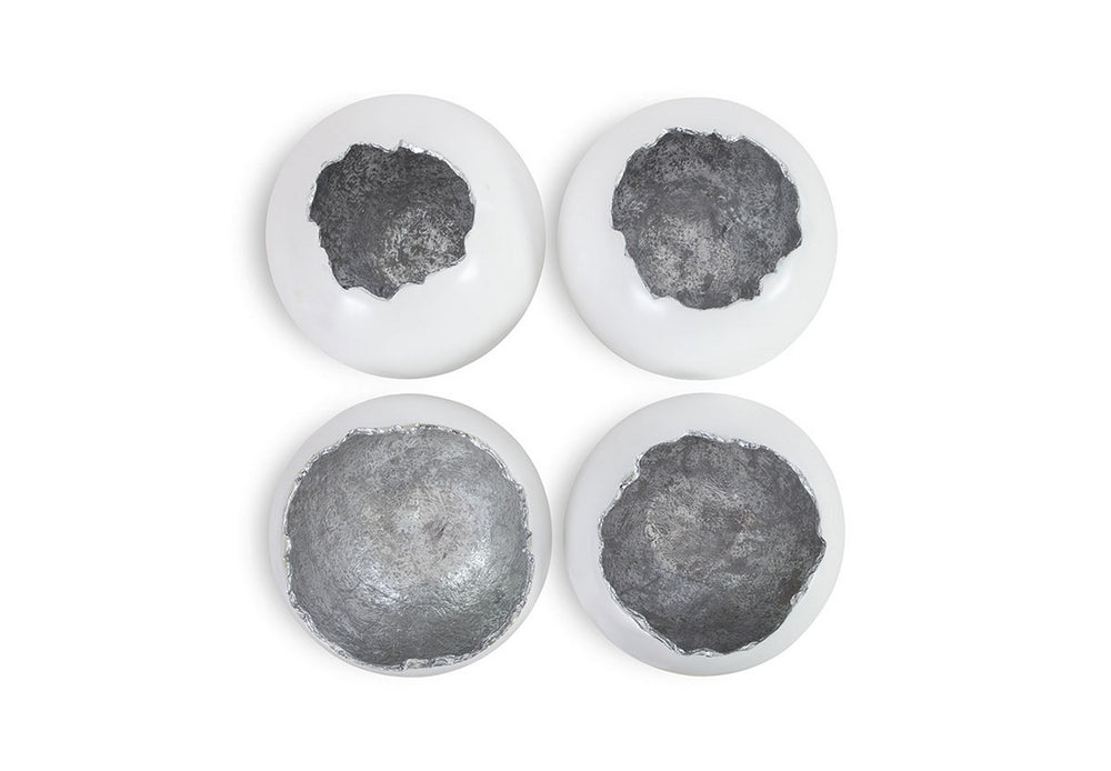 Broken Egg Wall Art, White and Silver Leaf, Set of 4