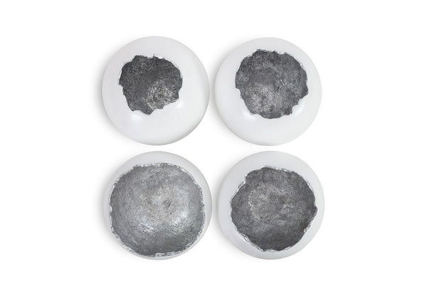 Broken Egg Wall Art, White and Silver Leaf, Set of 4