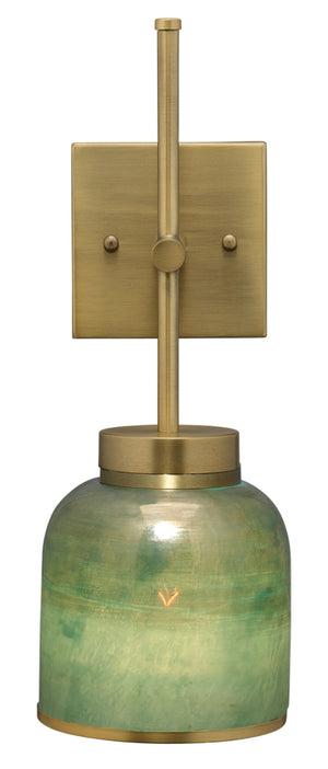 Vapor Single Sconce, Antique Brass and Aqua Metallic Glass