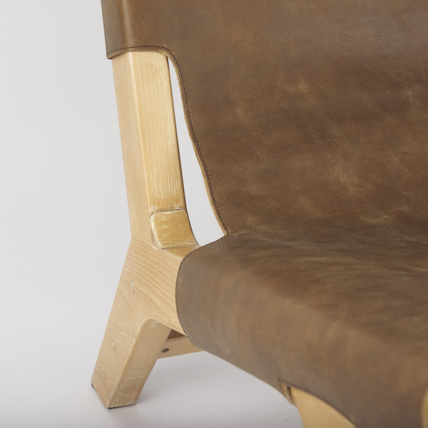 Elodie 24.4L x 33.9W x 30.7H Brown Leather W/Natural Beech Wood Frame Accent Chair