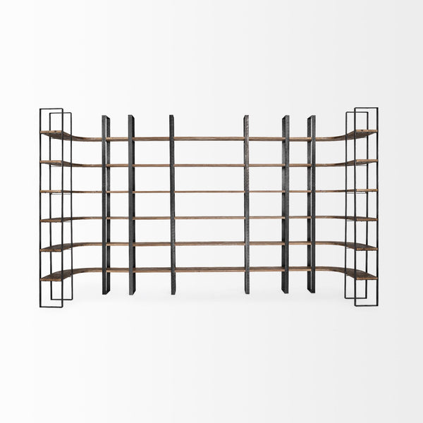 Taunton II 80L x 10.5W x 90H Dark Brown Wood And Black Iron Six Shelving Unit