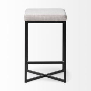 Frodo 26" Seat Height White Fabric Seat Black Metal Base Stool