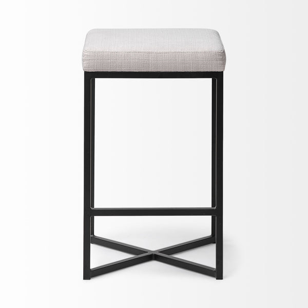 Frodo 26" Seat Height White Fabric Seat Black Metal Base Stool